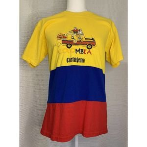 Colombia Cartagena Embroidered Mens T-Shirt Yellow Blue Red Vacation Size M